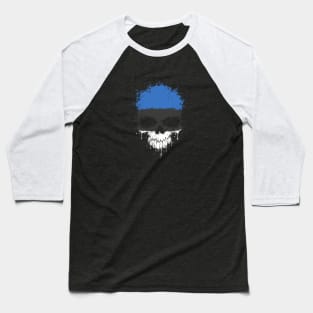 Chaotic Estonian Flag Splatter Skull Baseball T-Shirt